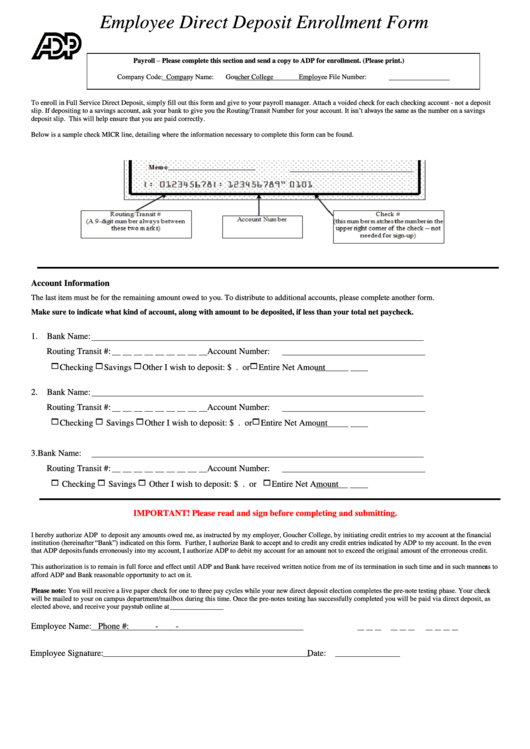 Employee Direct Deposit Enrollment Form
