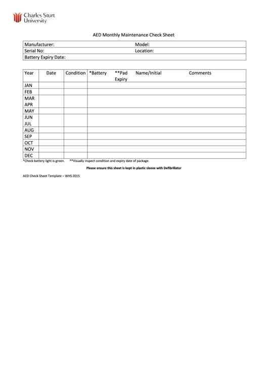 Printable Aed Monthly Checklist Printable Word Searches