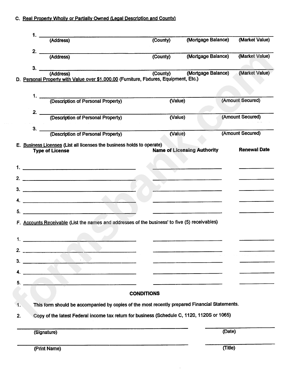 Form Djt-1853 - Business Financial Statement Form