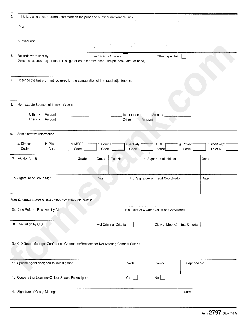 Form 2797 - Referral Report Of Potential Criminal Fraud Cases