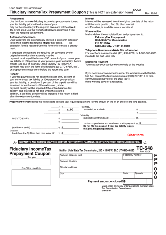 Fillable Form Tc-548 - Fiduciary Income Tax Prepayment Coupon Printable pdf