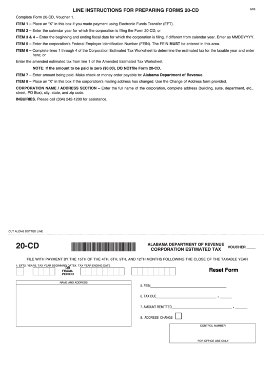 Form 20-Cd - Corporation Estimated Tax Printable pdf