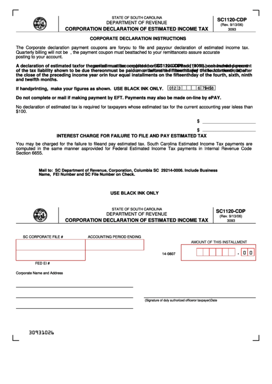 Form Sc1120-Cdp - Corporation Declaration Of Estimated Income Tax Printable pdf