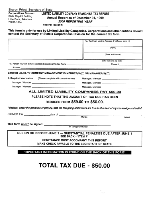 Limited Liability Company Franchise Tax Report Form Arkansas