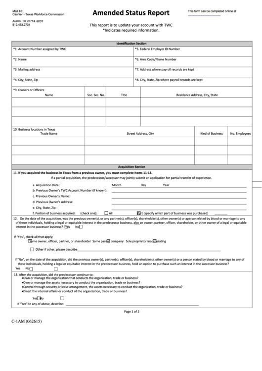 Fillable Form C-1am - Amended Status Report Printable pdf