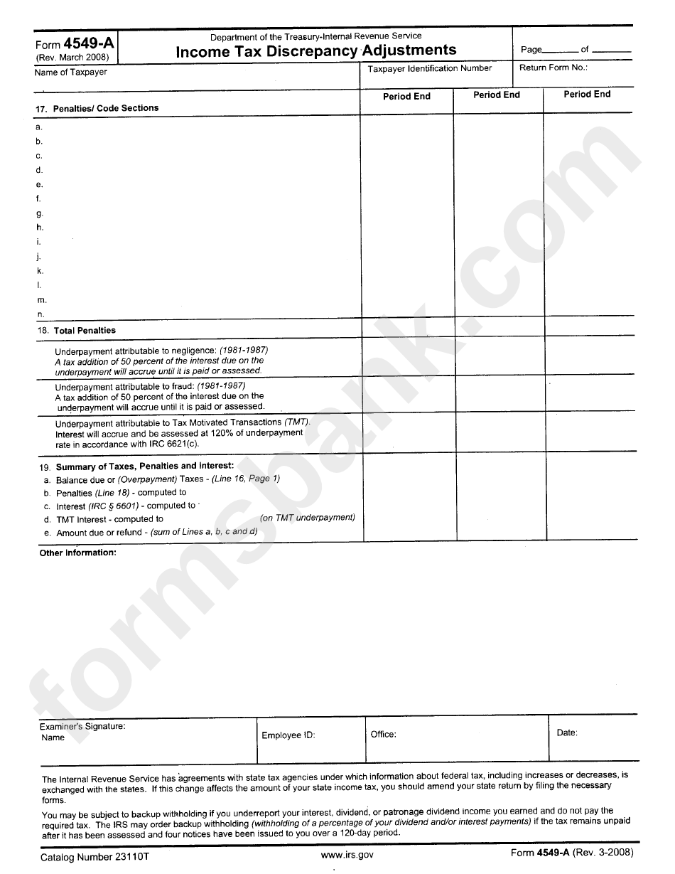 Form 4549-A - Income Tax Discrepancy Adjustments