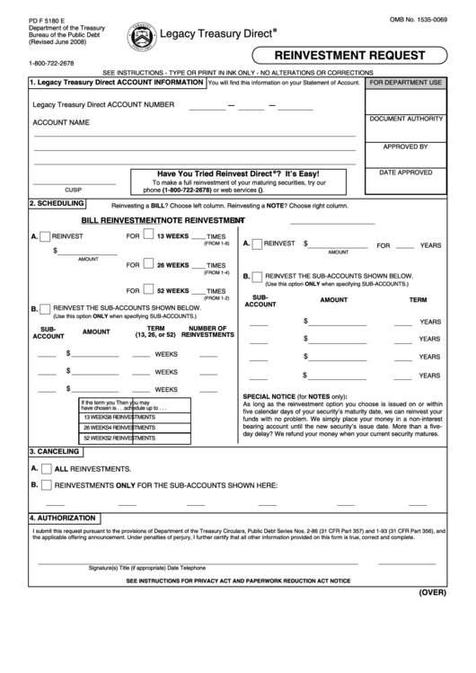 Fillable Form Pd F 5180 E - Reinvestment Request Printable pdf