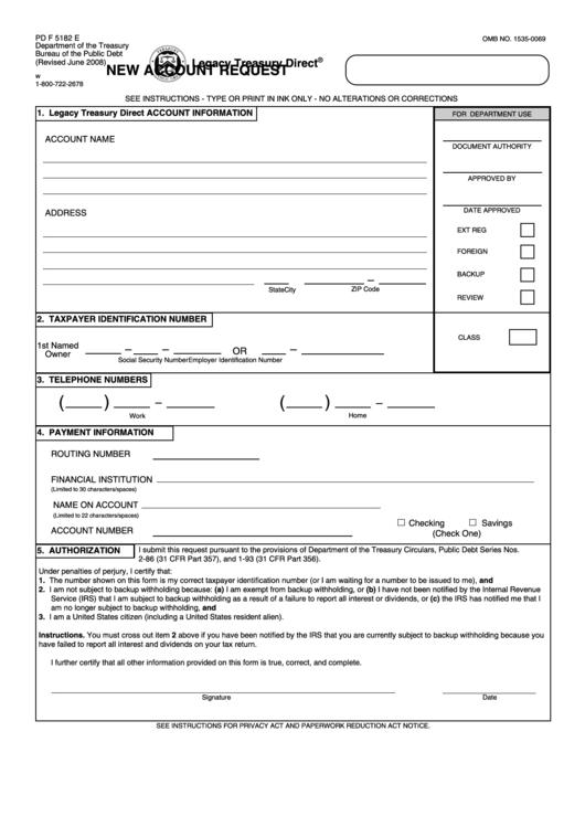 Fillable Form Pd F 5182 E - New Account Request Printable pdf