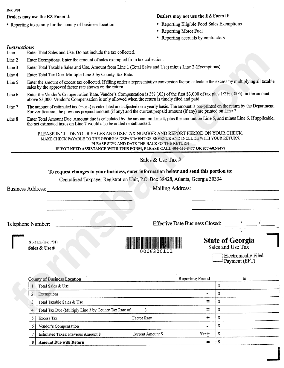 Form St-3-Ez - Sales And Use Tax
