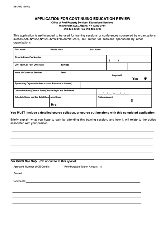 Form Rp-3042 - Application For Continuing Education Review Printable pdf