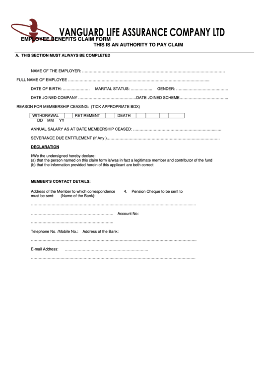 Employee Benefits Claim Form printable pdf download