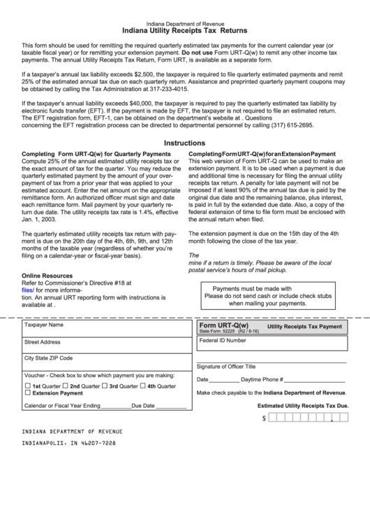 Fillable Form Urt-Q(W) - Utility Receipts Tax Payment Printable pdf