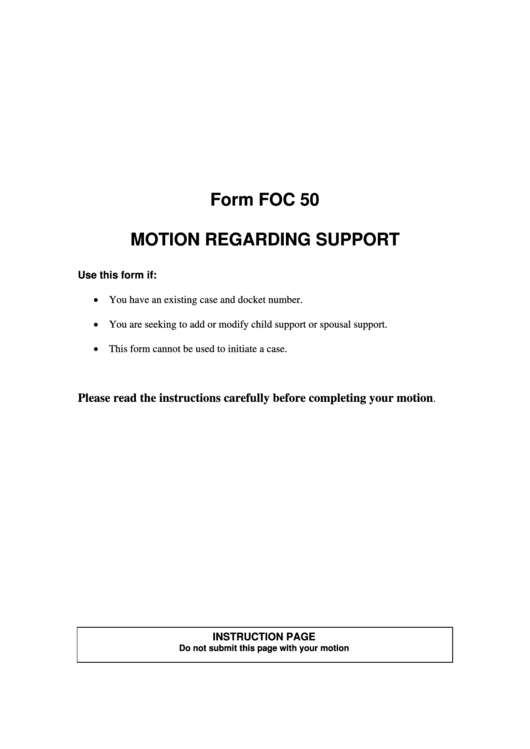 Form Foc 50 - Motion Regarding Support Printable pdf