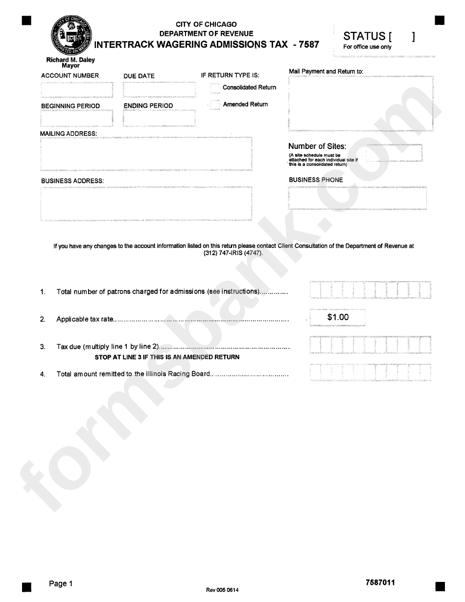 Form 7587 - Intertrack Wagering Admissions Tax