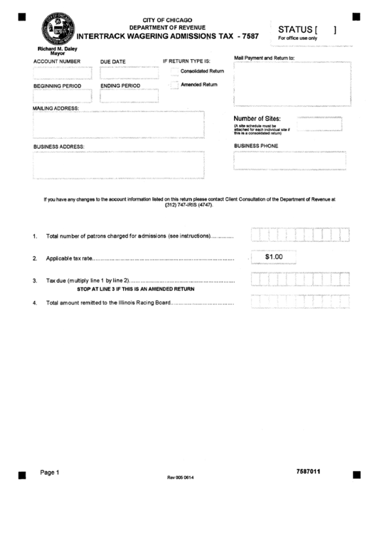 Form 7587 - Intertrack Wagering Admissions Tax Printable pdf