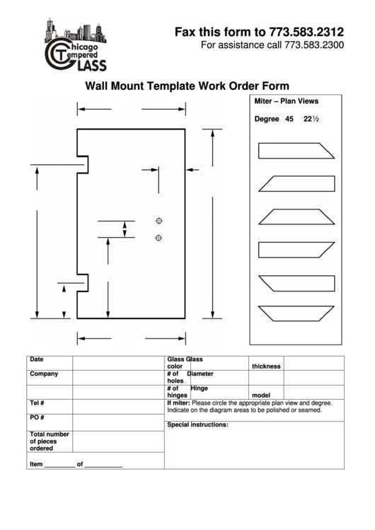 Wall Mount Template - Work Order Form Printable pdf