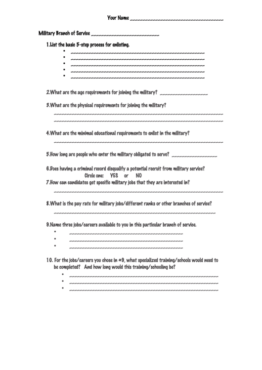 Military - Worksheet Printable pdf