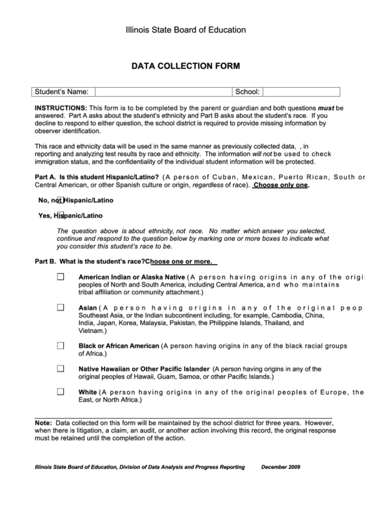 Data Collection Form - Illinois State Board Of Education Printable pdf