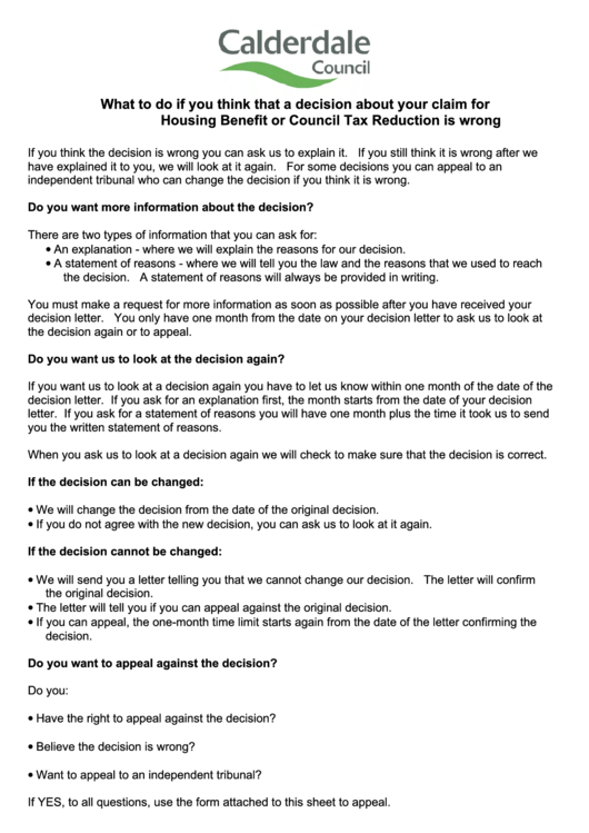 Appeal Form - Calderdale Council Printable pdf
