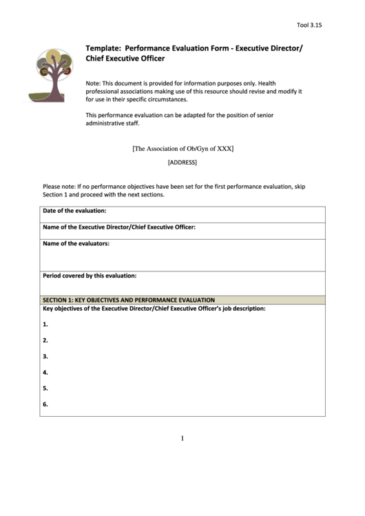 Performance Evaluation Form - Executive Director/ Chief Executive Officer Printable pdf