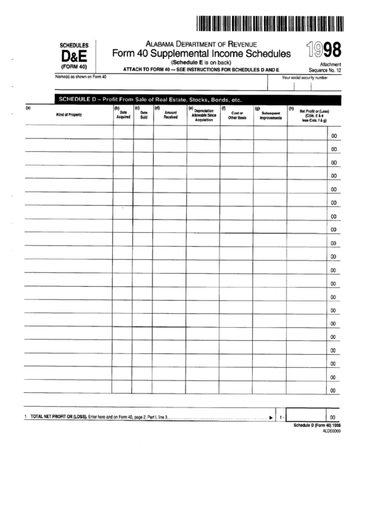 Fillable Form 40 Schedules D And E - Supplemental Income Schedules - 1998 Printable pdf