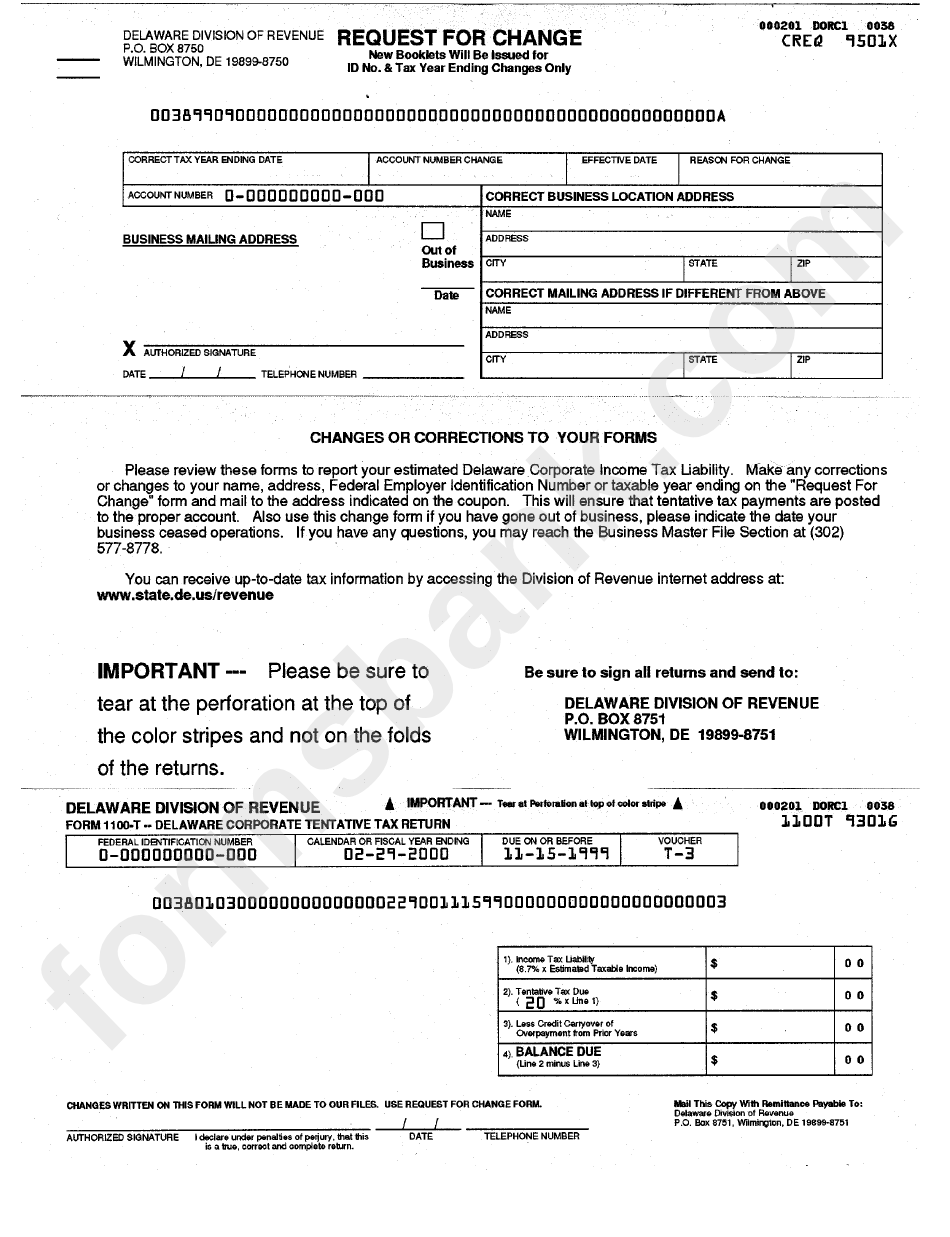 Form 1100-T - Corporate Tentative Tax Returns And Request For Change