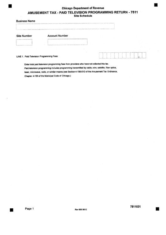 Form 7511 - Amusement Tax - Paid Tevevision Programming Return - Chicago Department Of Revenue Printable pdf