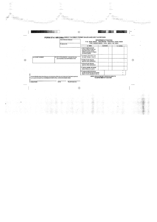Form St-6 - Virginia Direct Payment Permit - Sales And Use Tax Return Printable pdf