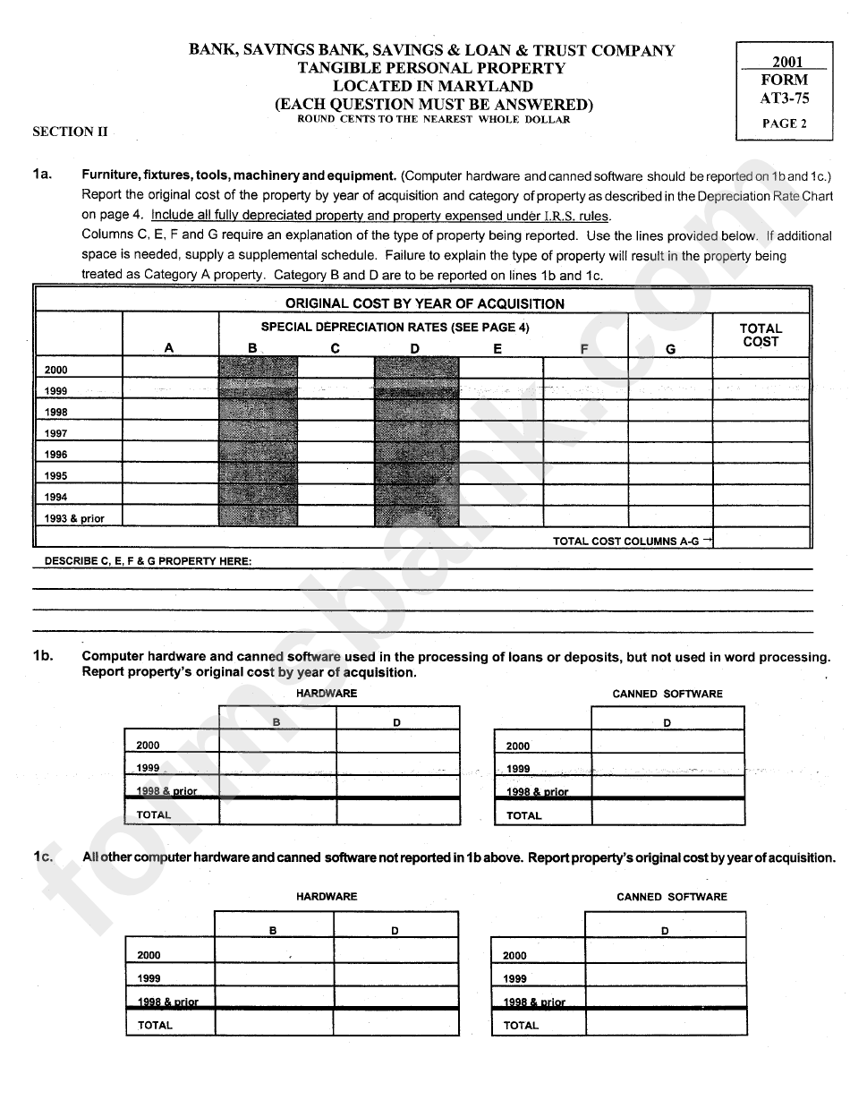 Form At3-75 - Personal Property Return - 2001