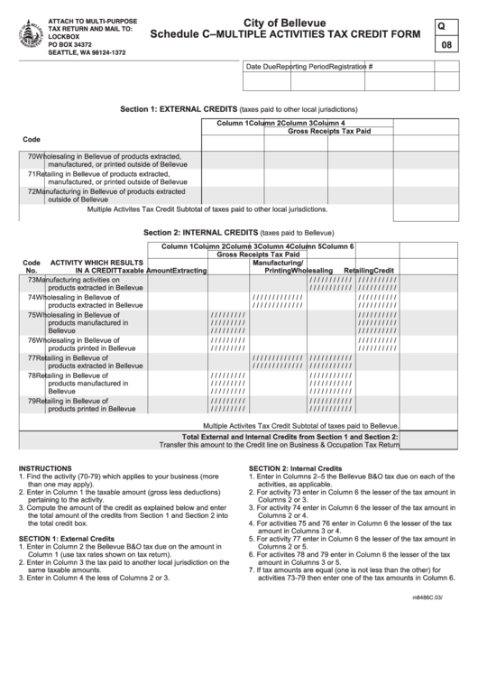 Form Q 08 - Schedule C - Multiple Activities Tax Credit Form - City Of Bellevue Printable pdf