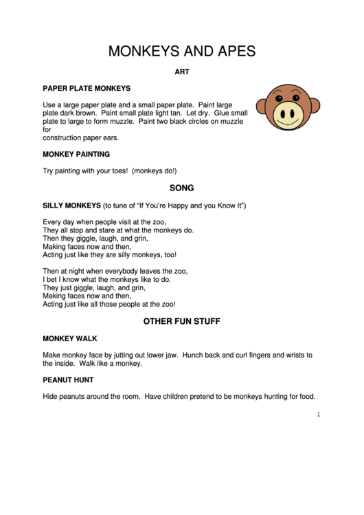 Monkeys And Apes Art Templates Printable pdf