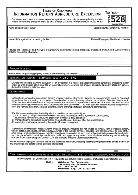 Form 528 - Information Return Agriculture Exclusion Printable pdf