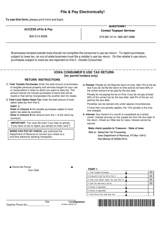 Instructions For Form 32-024 - Iowa Consumer