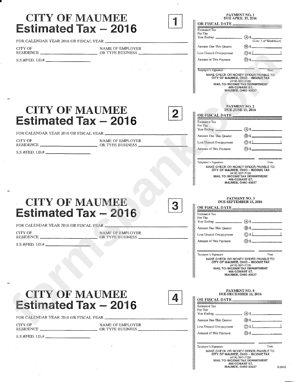 Estimated Tax - City Of Maumee - 2016