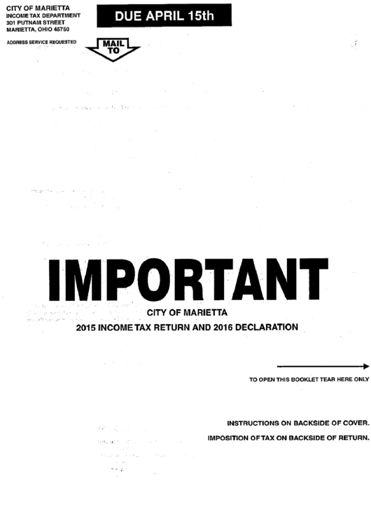 Income Tax Return - City Of Marietta - 2015 Printable pdf