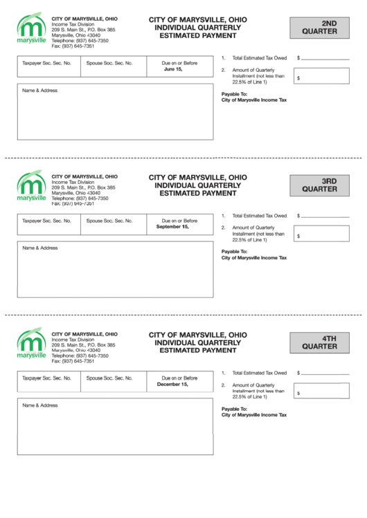 Individual Quarterly Estimated Payment - City Of Marysville Printable pdf