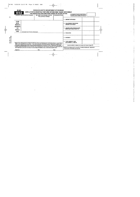 Form W42 - Employer's Monthly Return Of Income Taxes Withheld