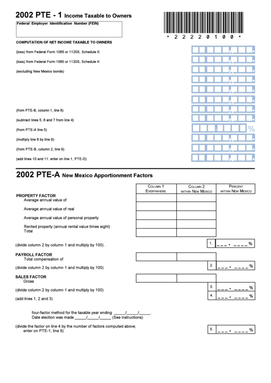 Form Pte-1 - Income Taxable To Owners - 2002 Printable pdf
