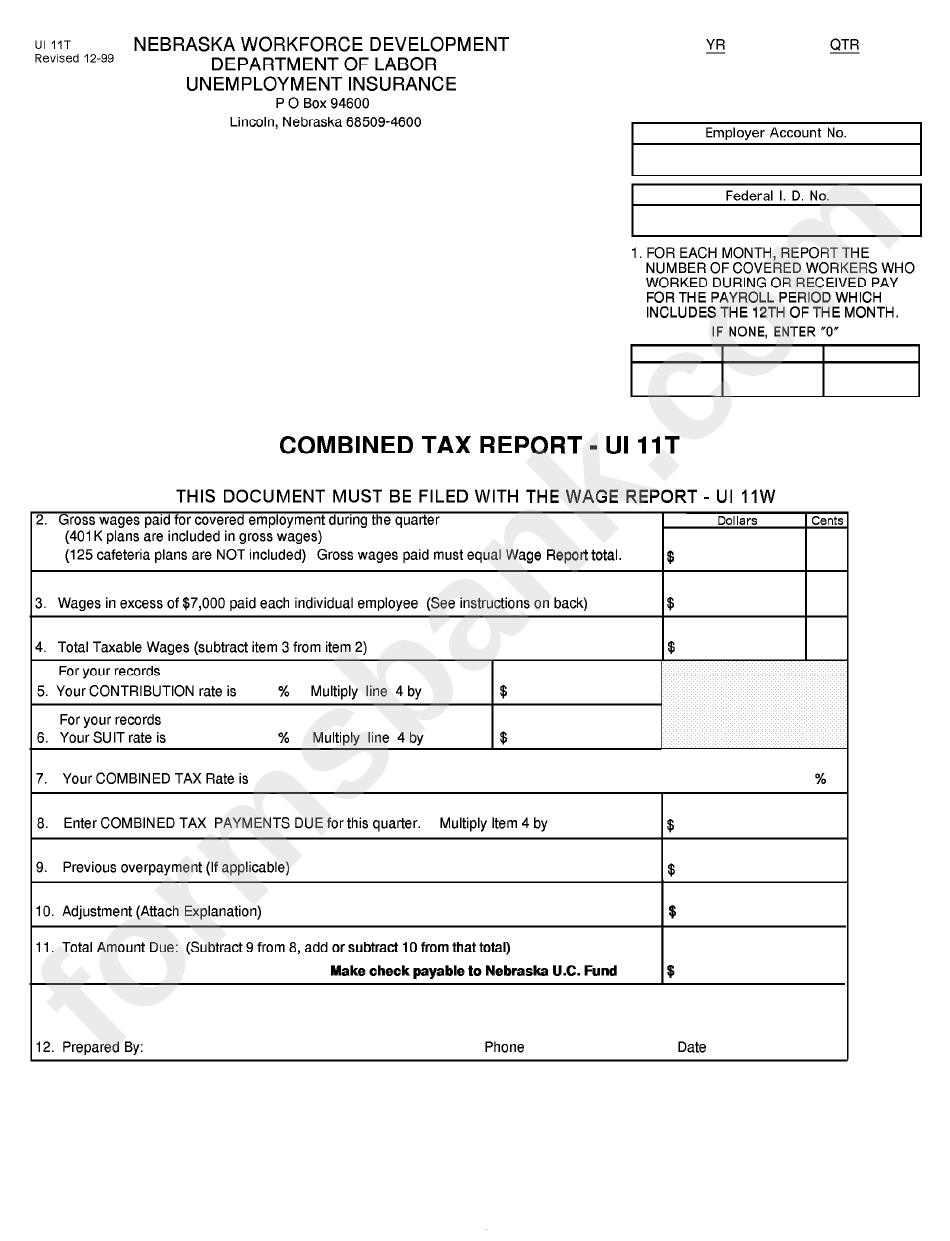 Form Ui 11t - Combined Tax Report