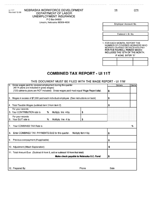 Form Ui 11t - Combined Tax Report Printable pdf