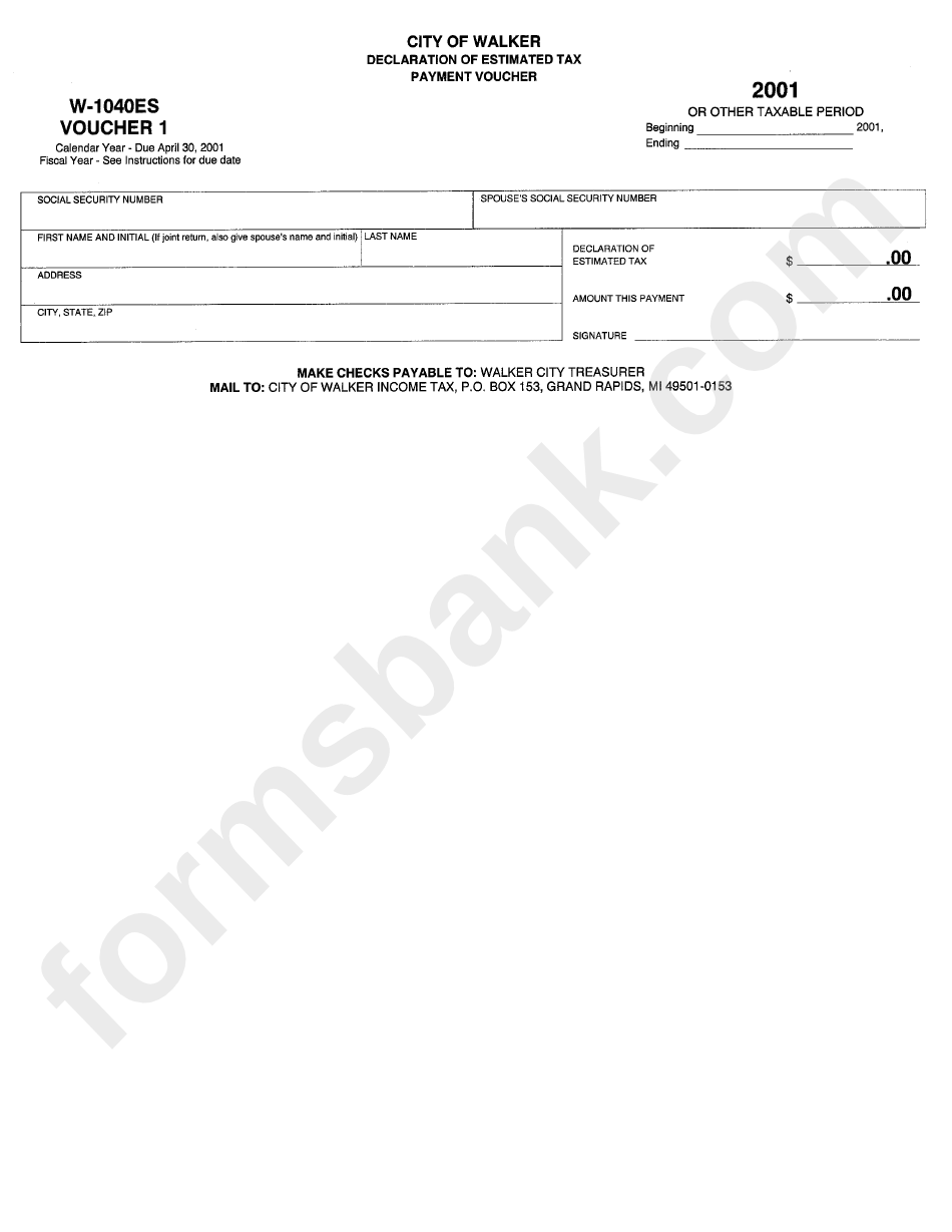Form W-1040es - Payment Voucher - 2001