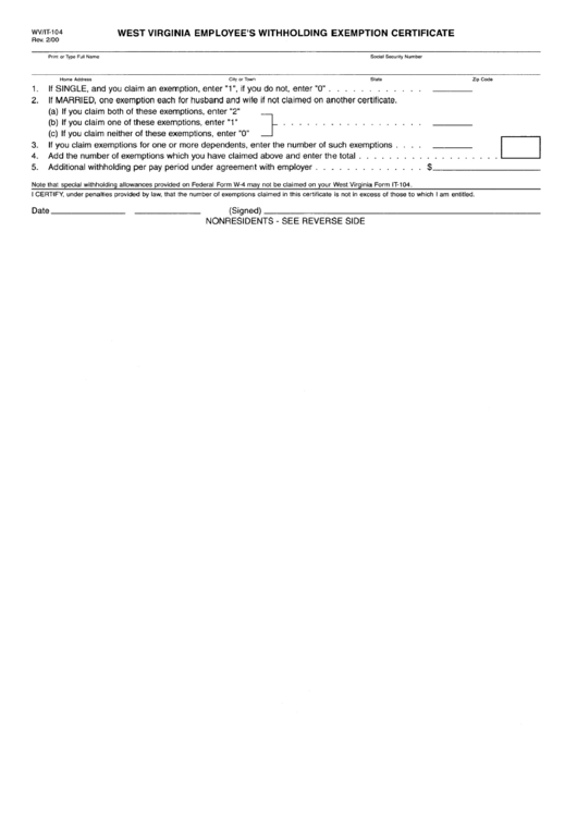 Form Wv/it-104 - West Virginia Employer