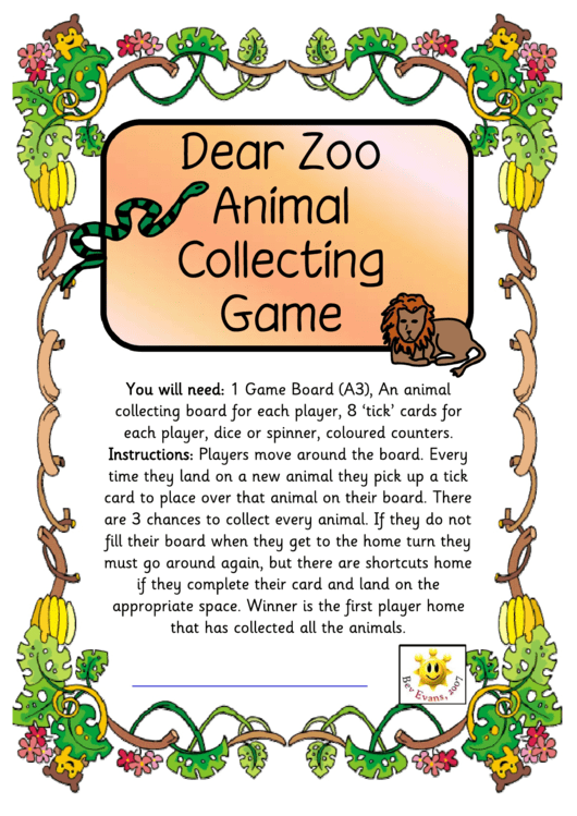Dear Zoo Animal Collecting Game Template Printable pdf