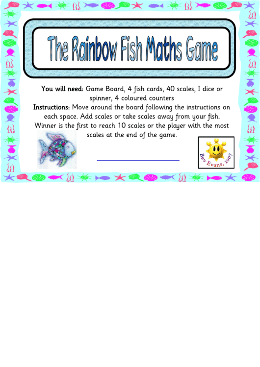 The Rainbow Fish Maths Game Template Printable pdf