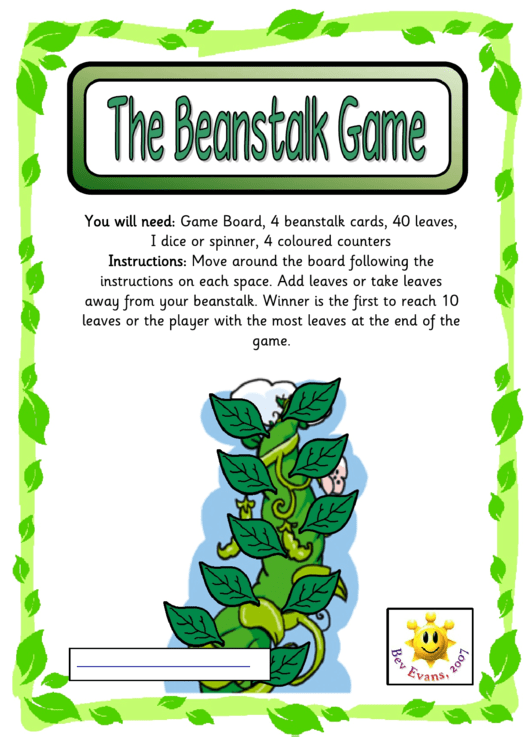 The Beanstalk Game Template Printable pdf