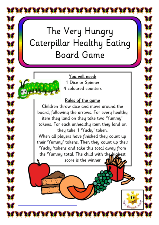 The Very Hungry Caterpillar Healthy Eating Board Game Template Printable pdf