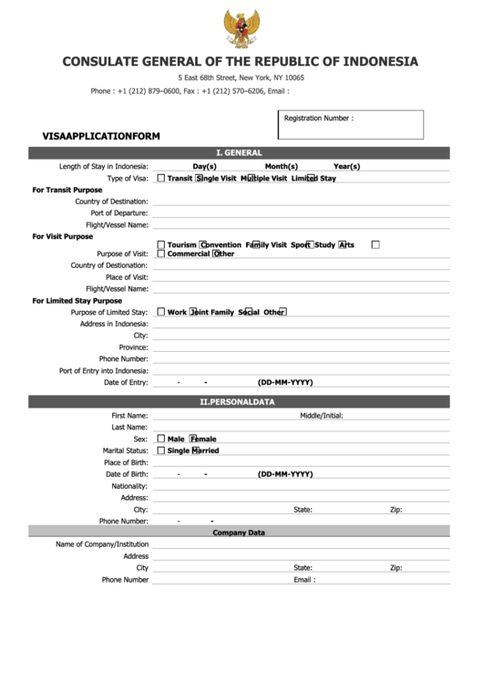 Visa Application Form - Consulate General Of The Republic Of Indonesia Printable pdf