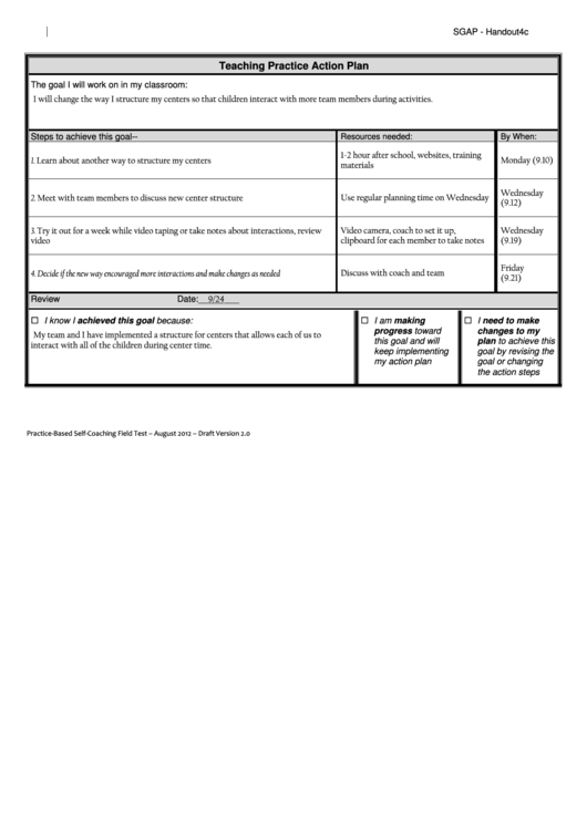 Teaching Practice Action Plan Printable pdf