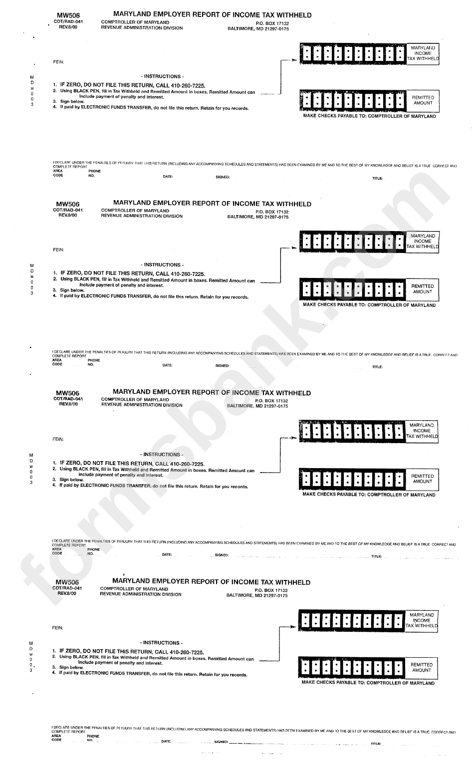 Form Mw506 Maryland Employer Report Of Tax Withheld printable