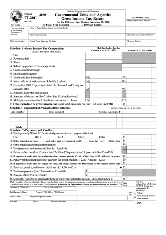 Form It-20g - Governmental Units And Agencies Gross Income Tax Return - 2000 Printable pdf
